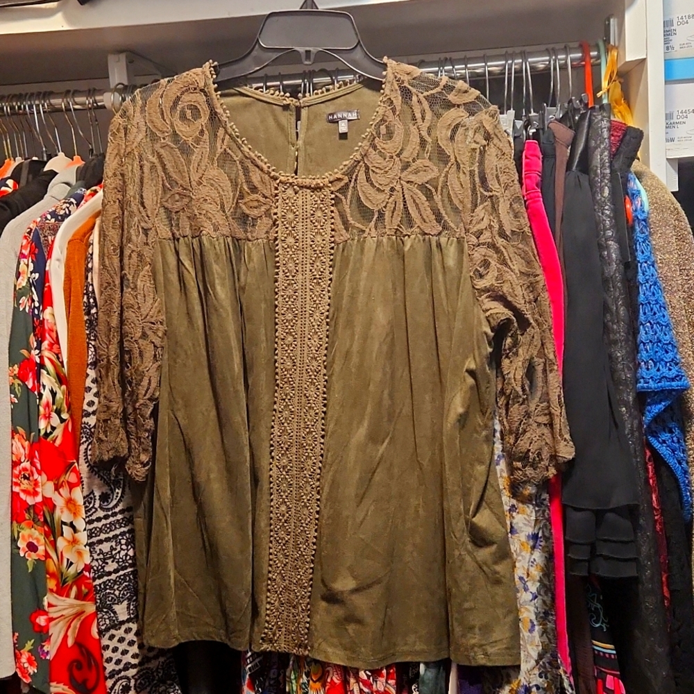 Faux suede and lace blouse